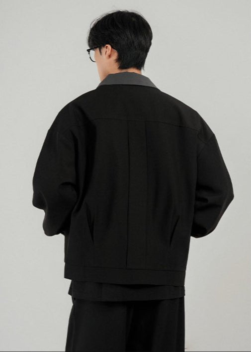 Oversized Contrast Collar Snap Button Jacket - Rick Circus
