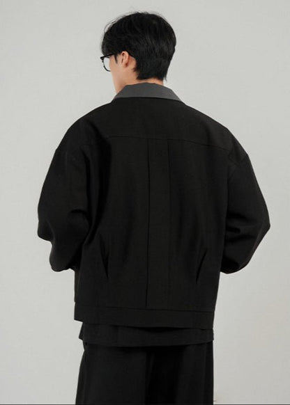 Oversized Contrast Collar Snap Button Jacket - Rick Circus