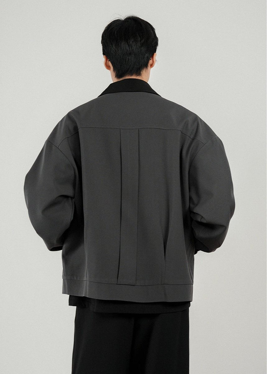 Oversized Contrast Collar Snap Button Jacket - Rick Circus