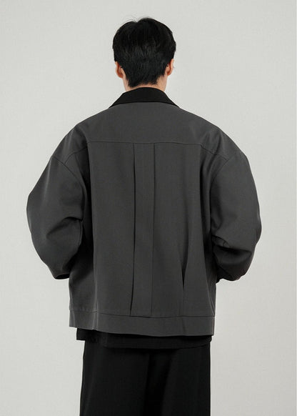 Oversized Contrast Collar Snap Button Jacket - Rick Circus