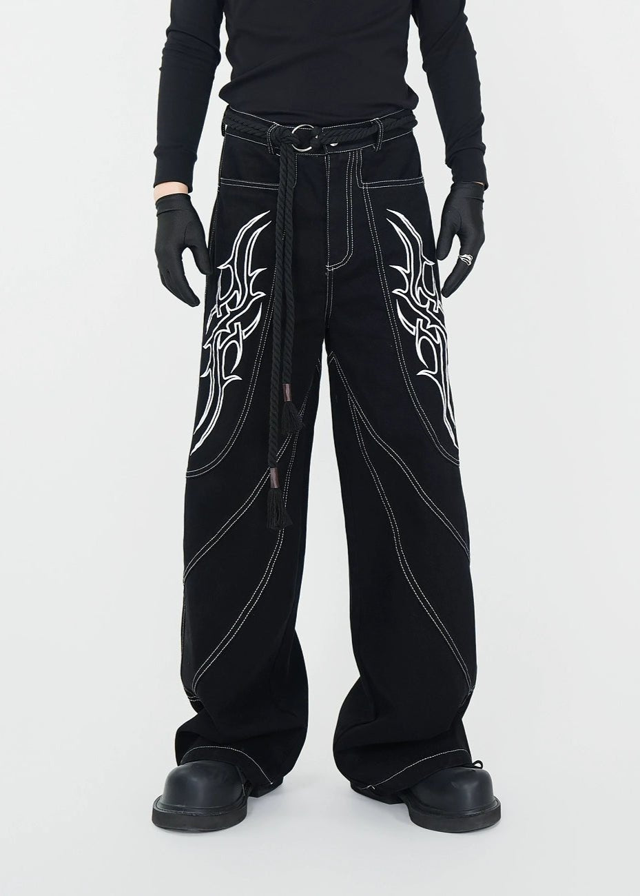 Oversized Embroidery Wide - Leg Jeans - Rick Circus