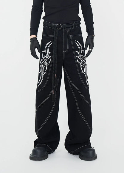 Oversized Embroidery Wide - Leg Jeans - Rick Circus