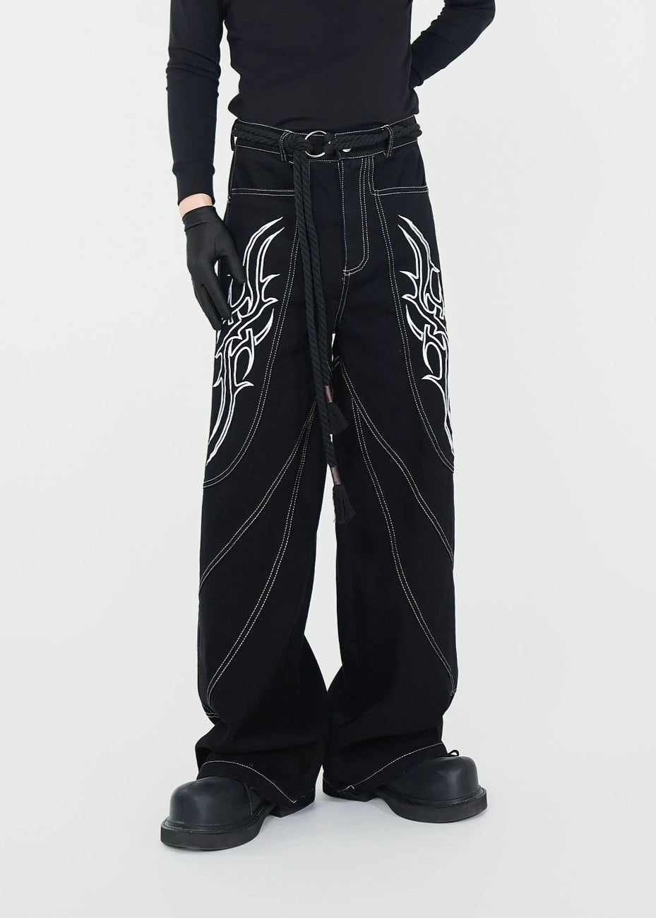 Oversized Embroidery Wide - Leg Jeans - Rick Circus