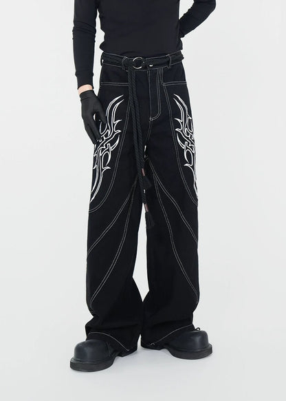 Oversized Embroidery Wide - Leg Jeans - Rick Circus
