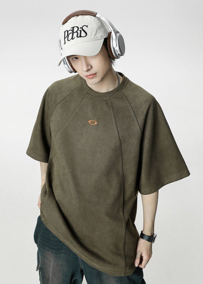 Oversized Faux Suede Raglan T-Shirt - Rick Circus