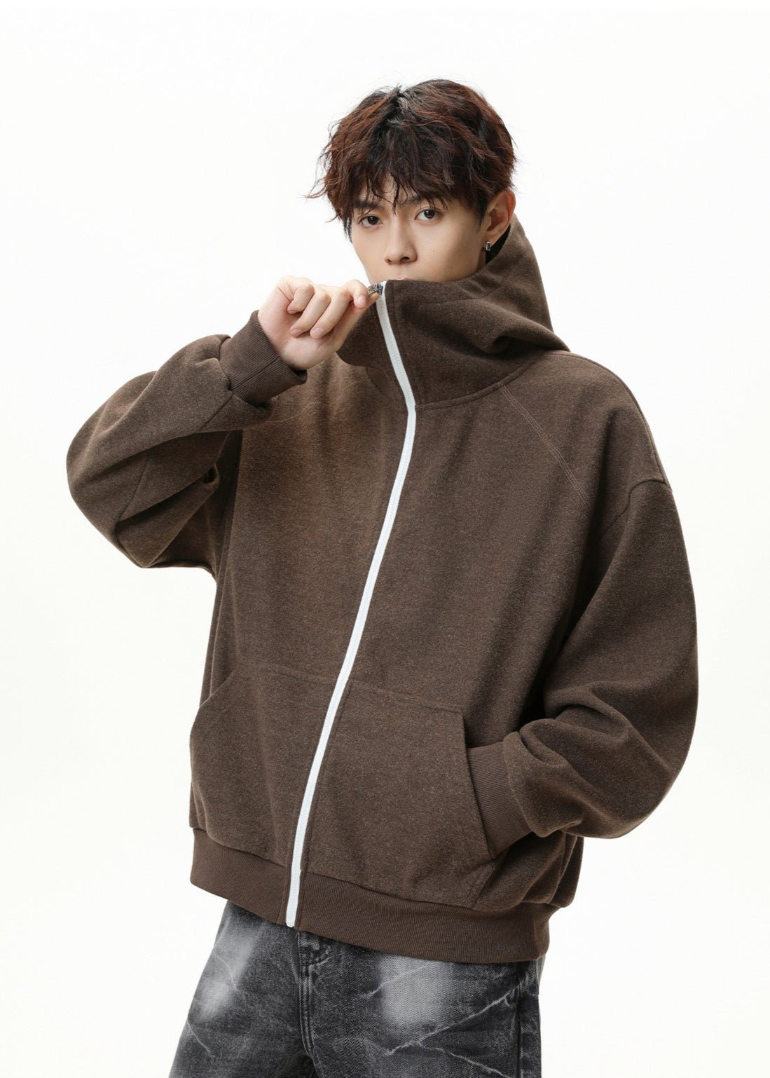 Oversized Funnel Neck Zip Hoodie - Rick Circus