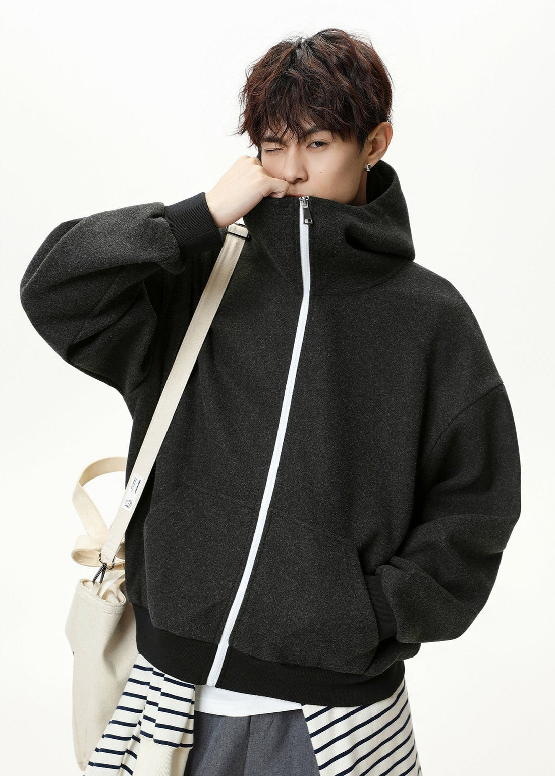 Oversized Funnel Neck Zip Hoodie - Rick Circus