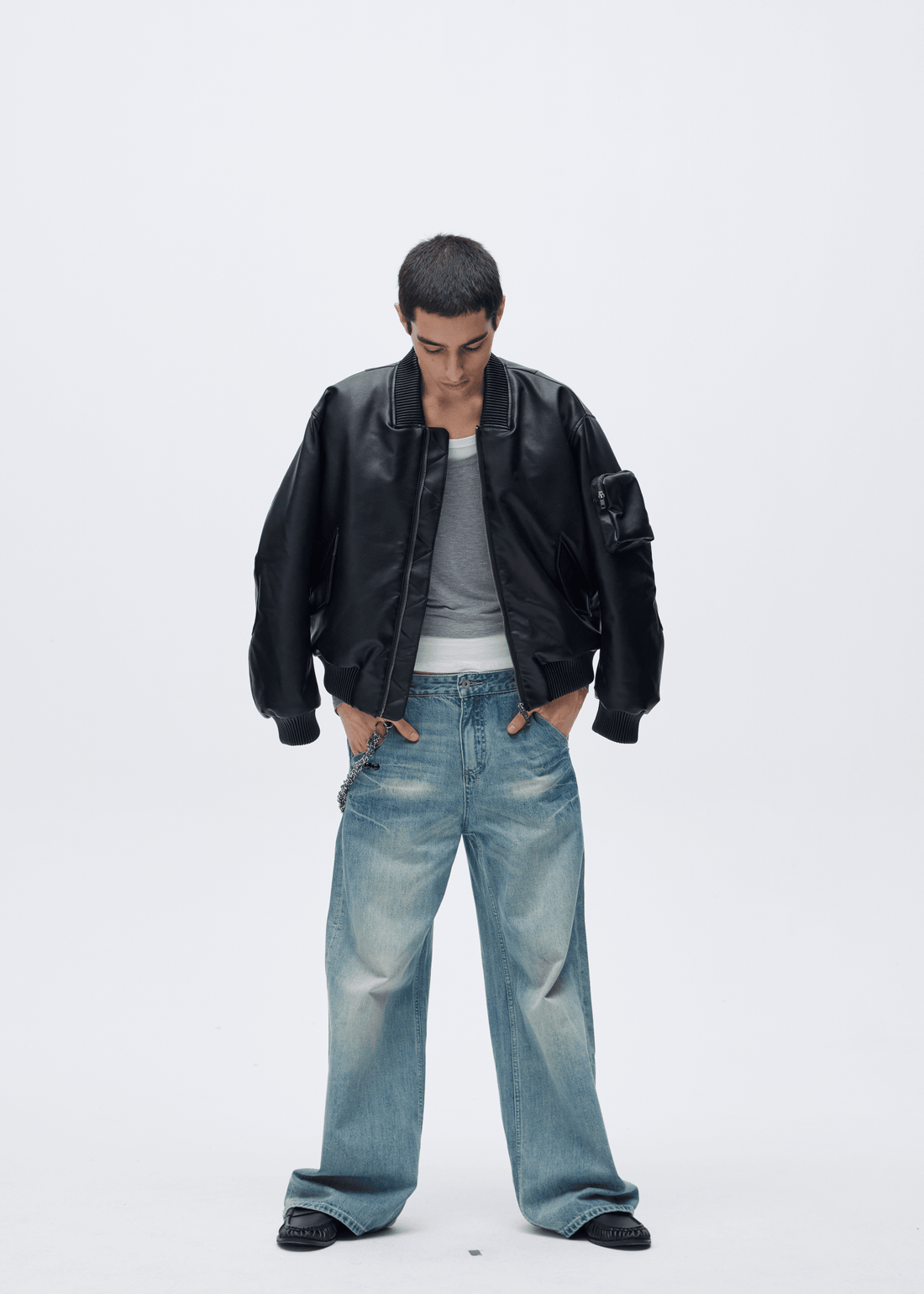 Oversized Leather Bomber Jacket - Rick Circus