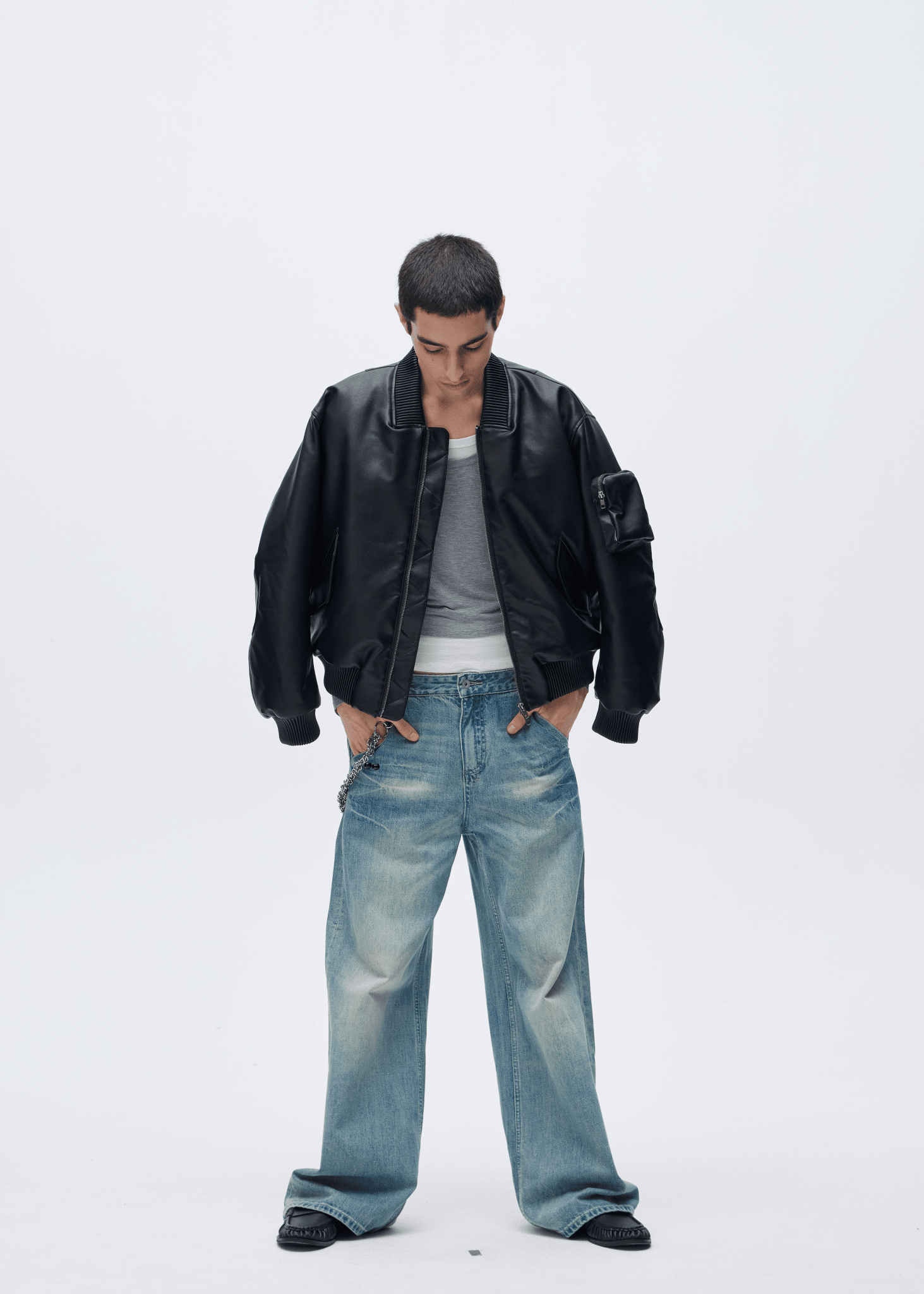 Oversized Leather Bomber Jacket - Rick Circus