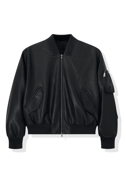 Oversized Leather Bomber Jacket - Rick Circus