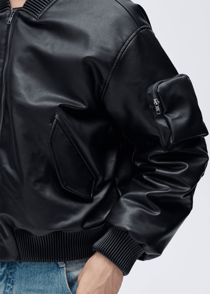 Oversized Leather Bomber Jacket - Rick Circus
