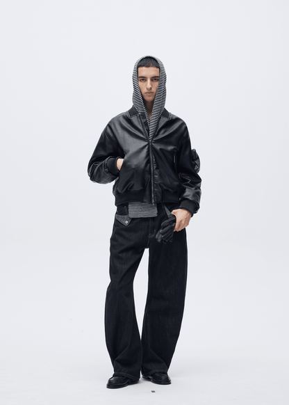 Oversized Leather Bomber Jacket - Rick Circus