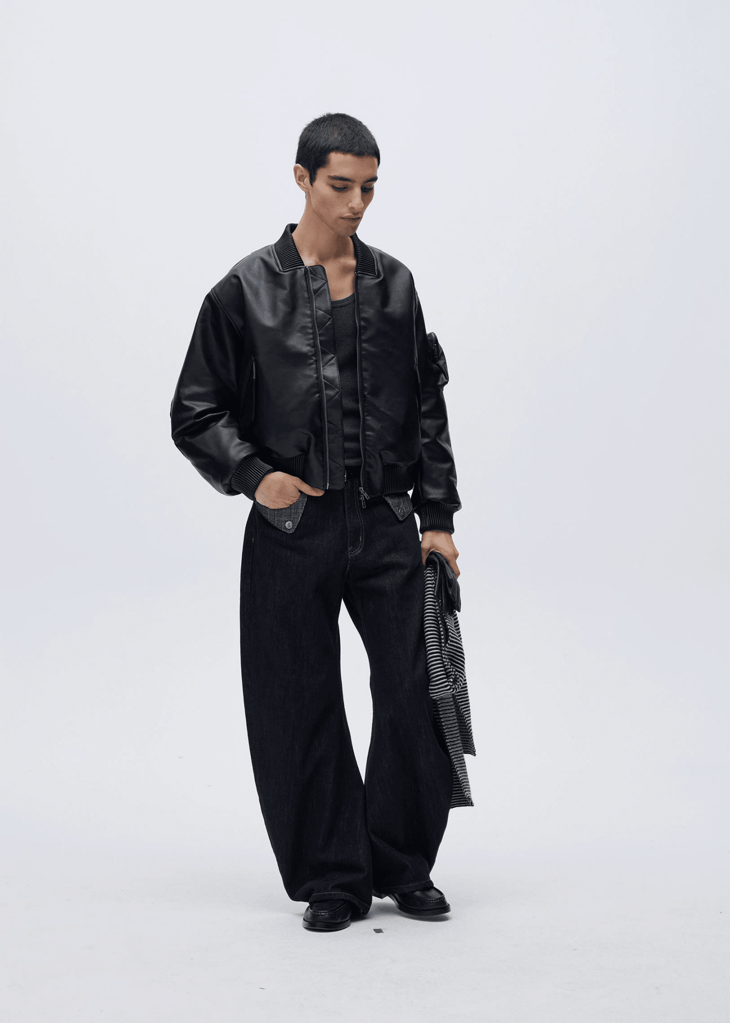 Oversized Leather Bomber Jacket - Rick Circus