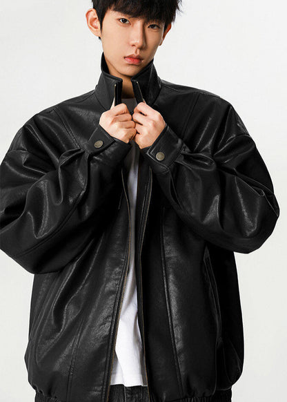Oversized PU Leather Jacket with Removable Hood - Rick Circus