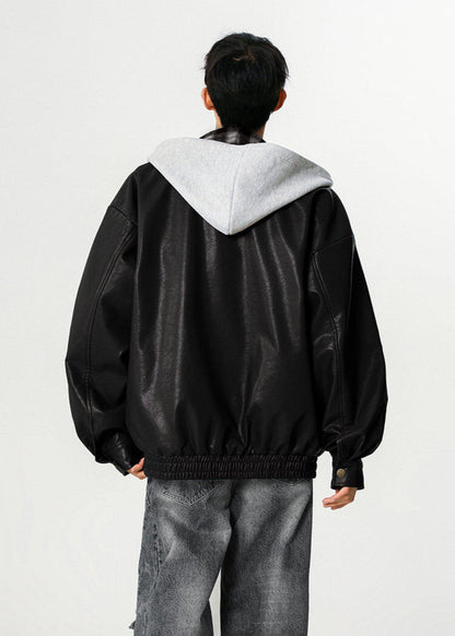 Oversized PU Leather Jacket with Removable Hood - Rick Circus