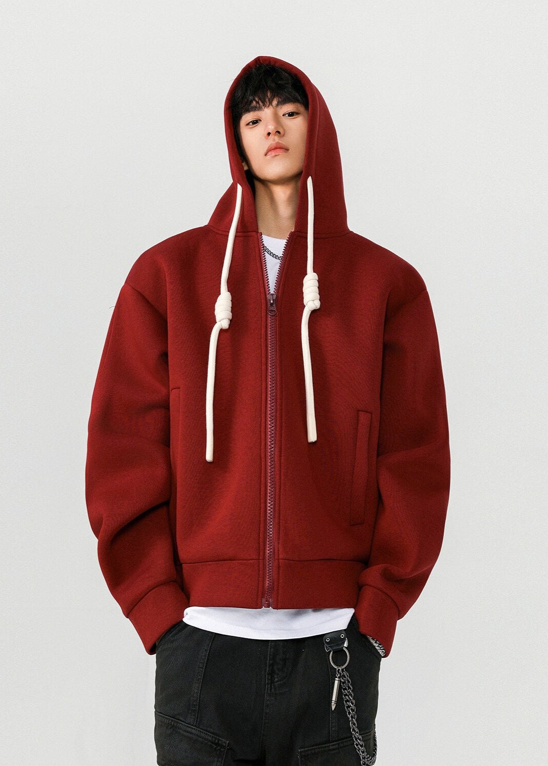 Oversized Zip - Up Hoodie with Knotted Drawstrings - Rick Circus