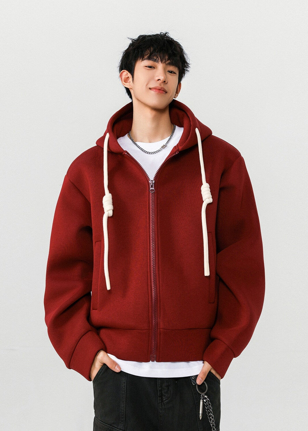 Oversized Zip - Up Hoodie with Knotted Drawstrings - Rick Circus
