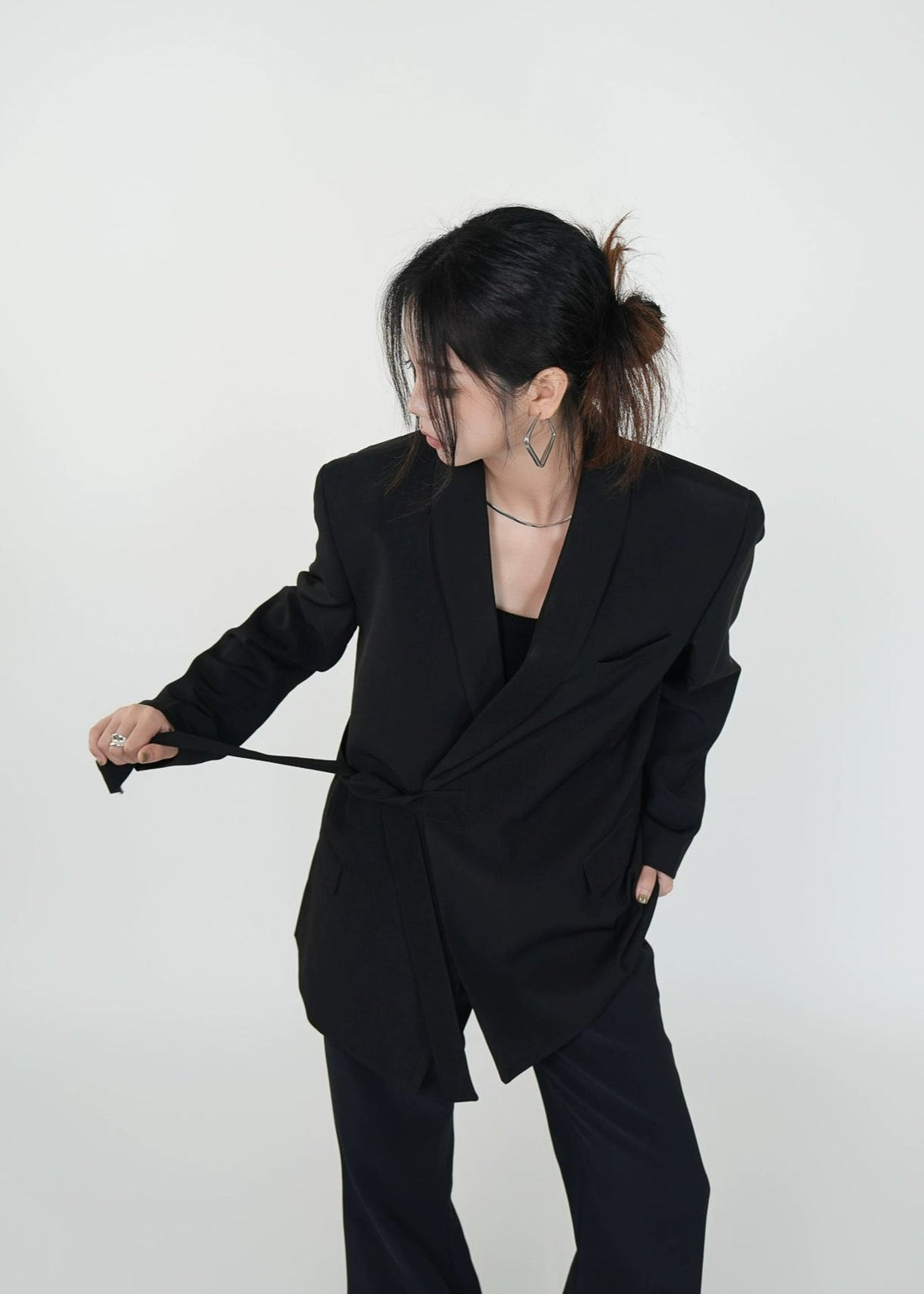 Padded Shoulder Blazer with Belted Waist - Rick Circus
