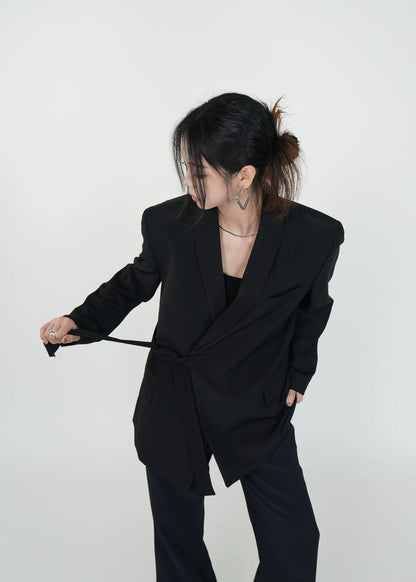 Padded Shoulder Blazer with Belted Waist - Rick Circus