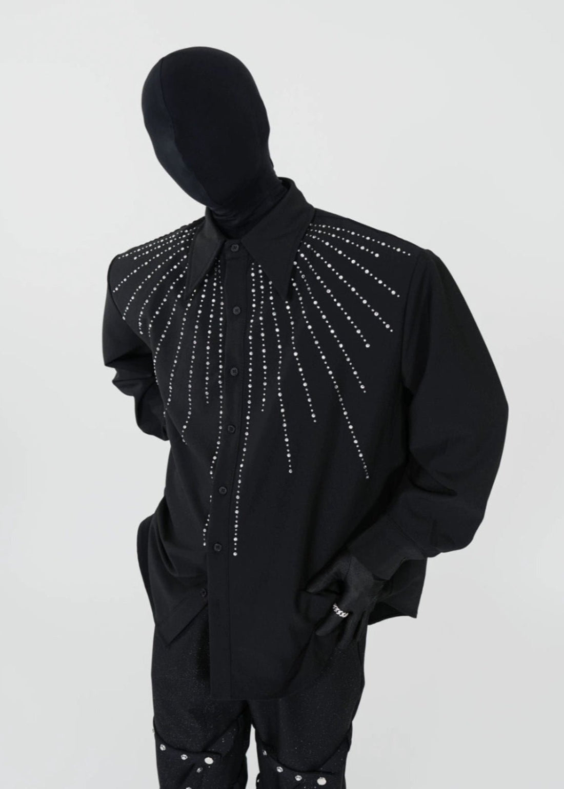 Padded Shoulder Rhinestone Shirt - Rick Circus
