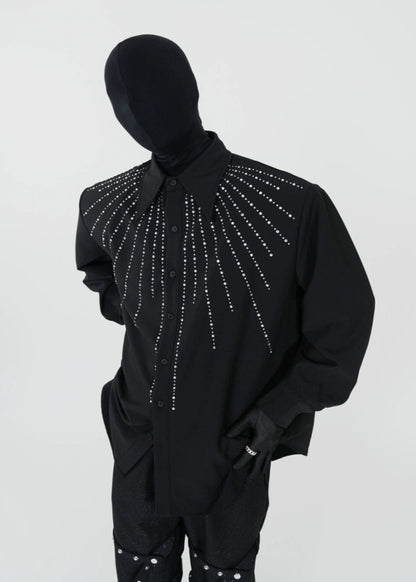 Padded Shoulder Rhinestone Shirt - Rick Circus