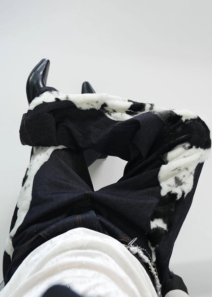 Patchwork Faux Fur Wide - Leg Jeans - Rick Circus