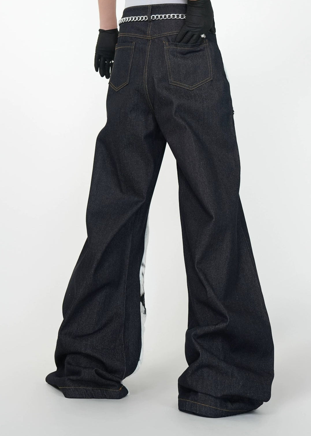 Patchwork Faux Fur Wide - Leg Jeans - Rick Circus