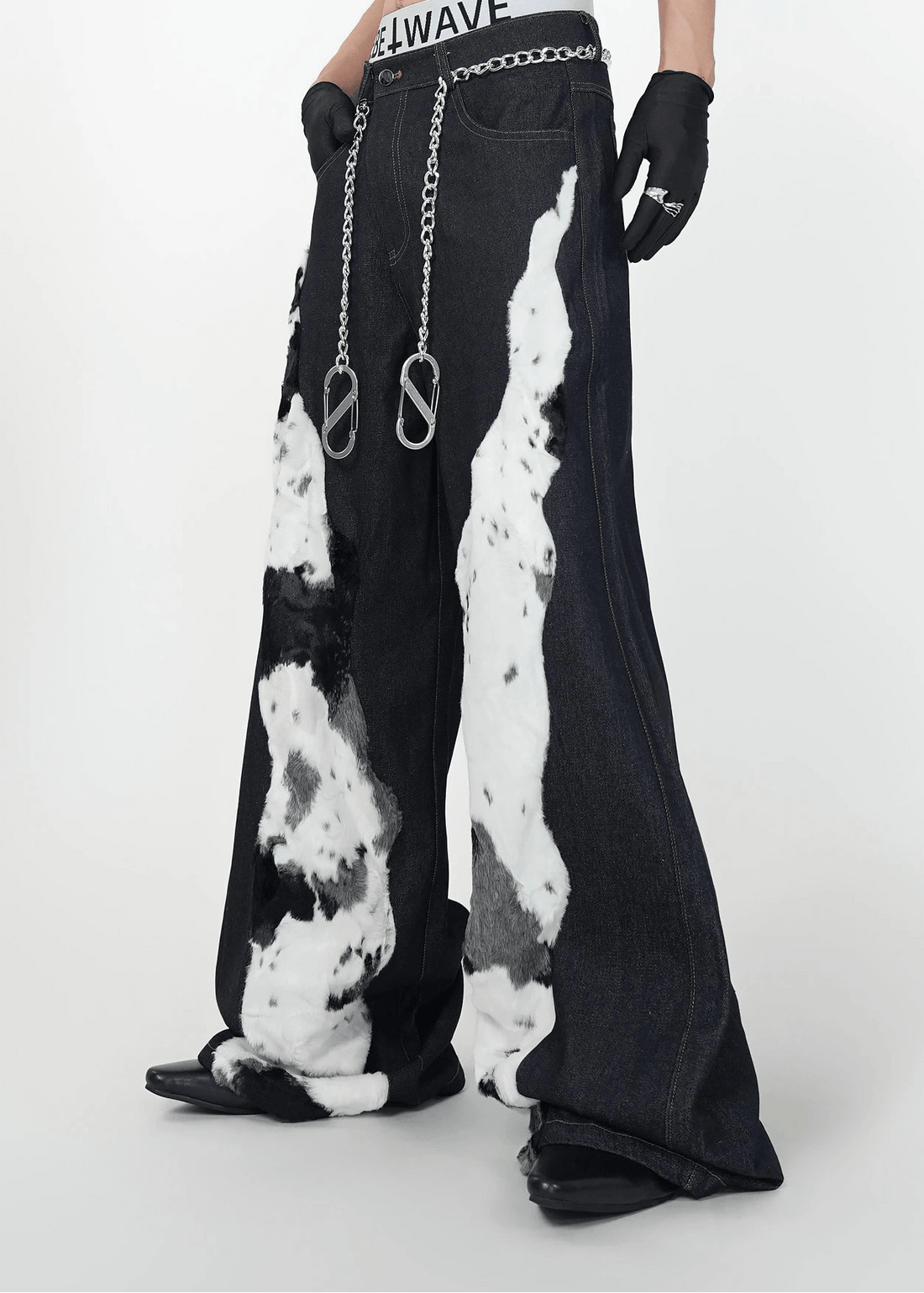 Patchwork Faux Fur Wide - Leg Jeans - Rick Circus