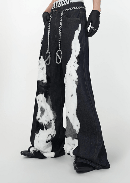 Patchwork Faux Fur Wide - Leg Jeans - Rick Circus