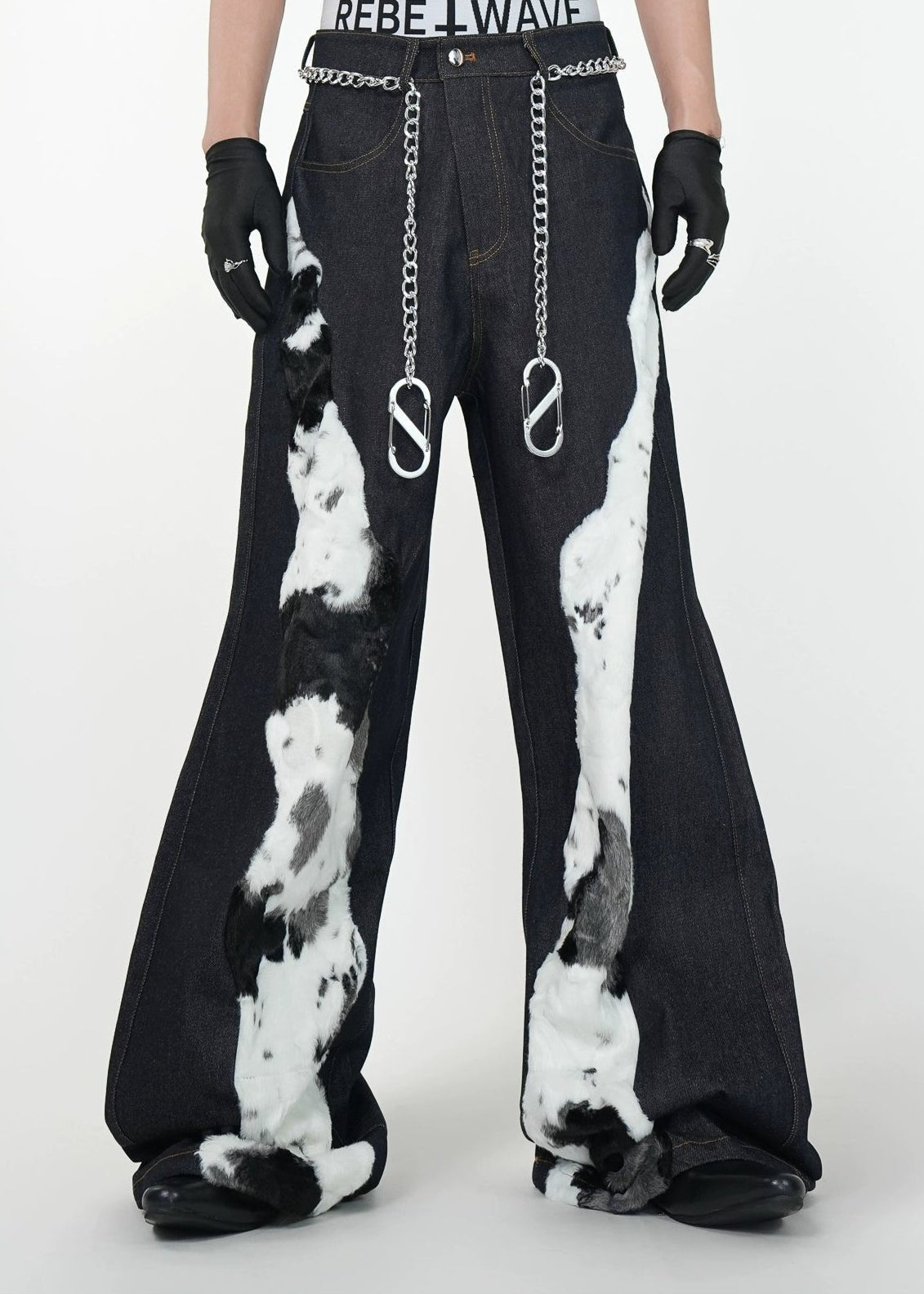 Patchwork Faux Fur Wide - Leg Jeans - Rick Circus