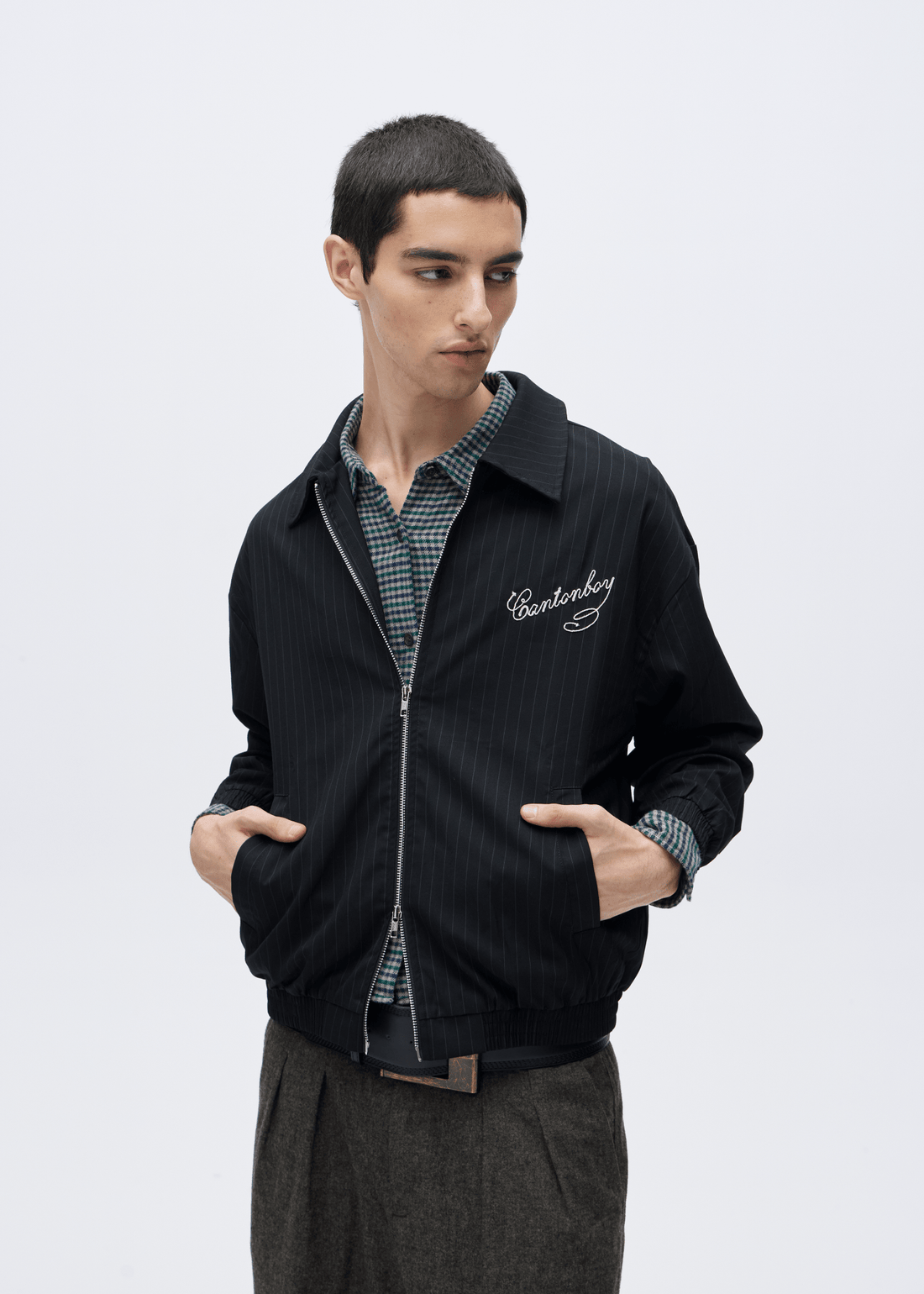 Pinstripe Embroidered Clean - Fit Varsity Jacket - Rick Circus