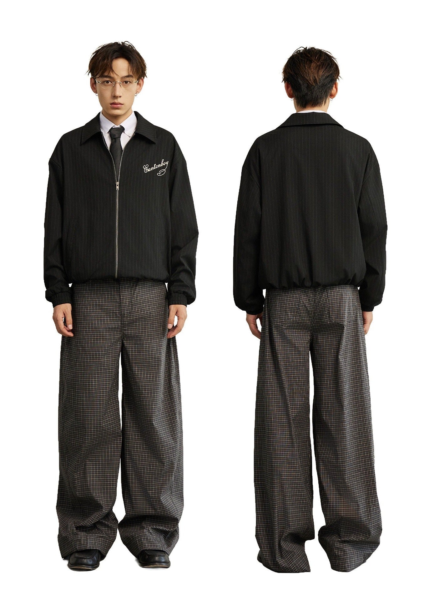 Pinstripe Embroidered Clean - Fit Varsity Jacket - Rick Circus