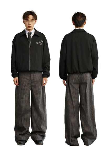 Pinstripe Embroidered Clean - Fit Varsity Jacket - Rick Circus