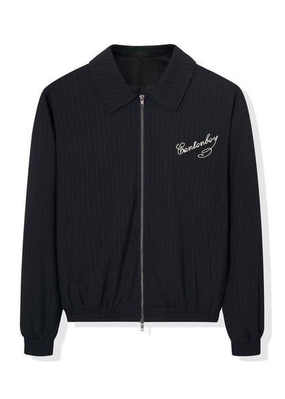 Pinstripe Embroidered Clean - Fit Varsity Jacket - Rick Circus