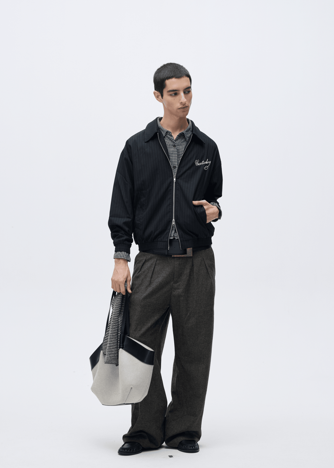 Pinstripe Embroidered Clean - Fit Varsity Jacket - Rick Circus