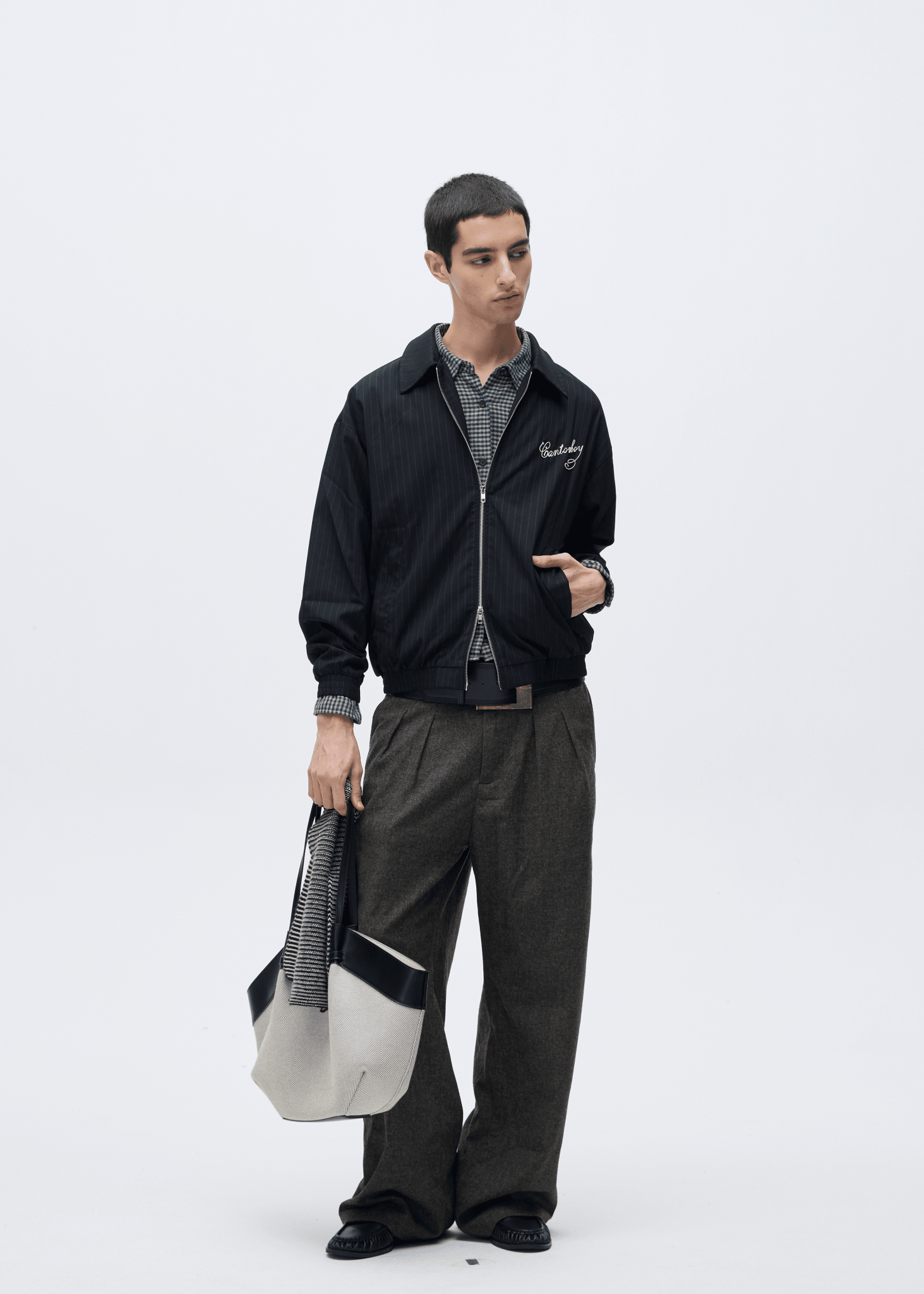 Pinstripe Embroidered Clean - Fit Varsity Jacket - Rick Circus