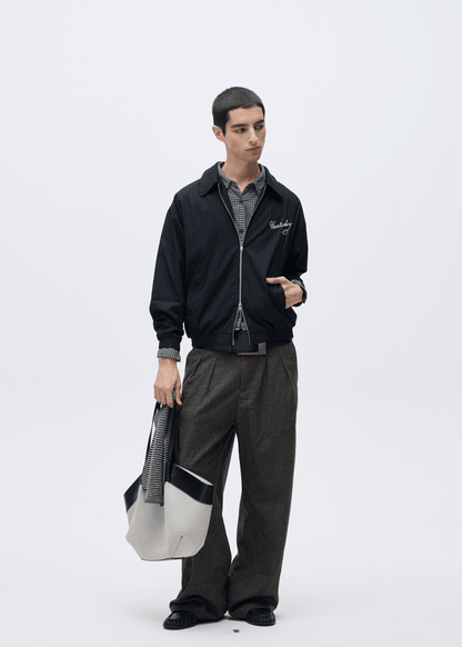 Pinstripe Embroidered Clean - Fit Varsity Jacket - Rick Circus
