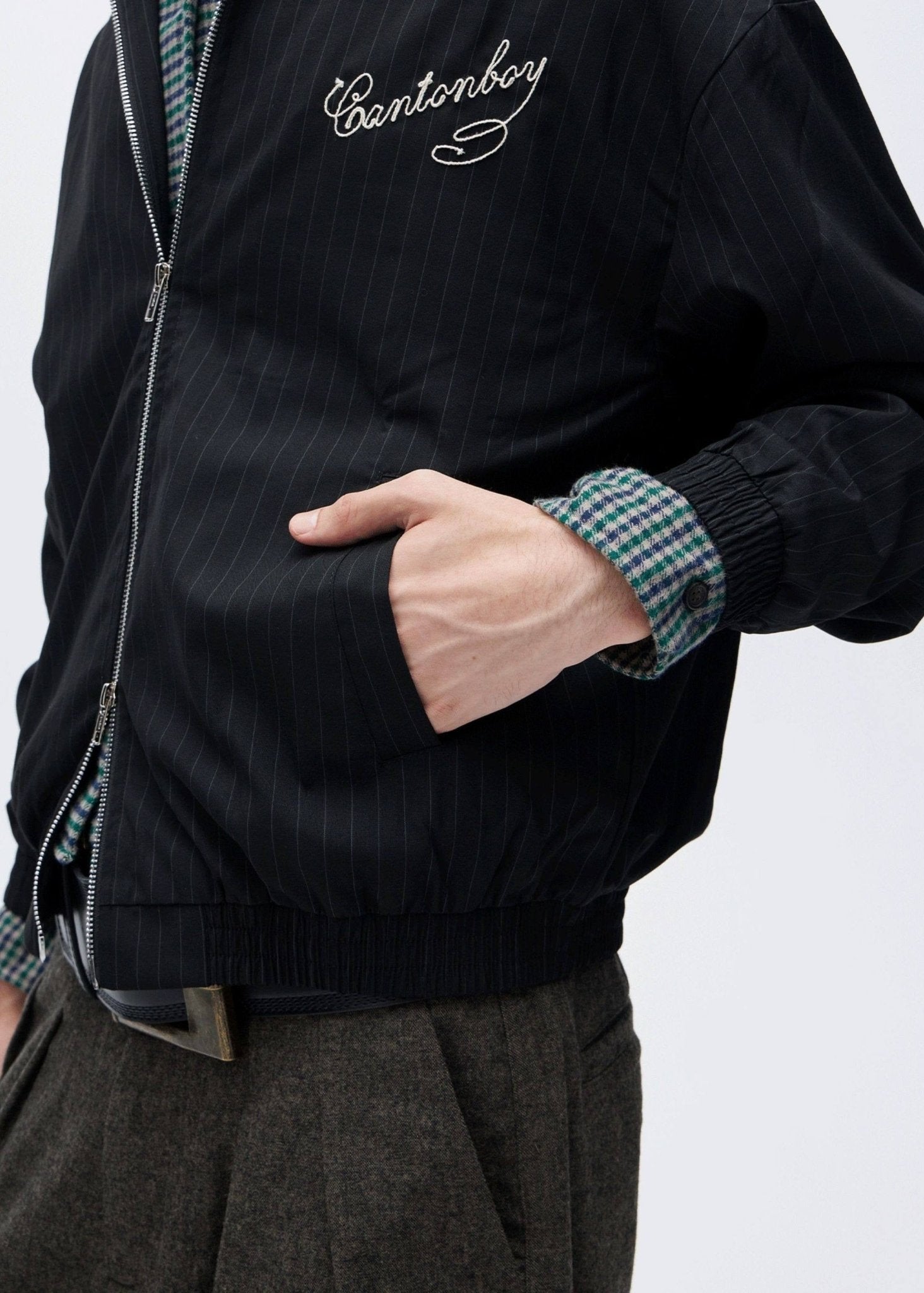 Pinstripe Embroidered Clean - Fit Varsity Jacket - Rick Circus