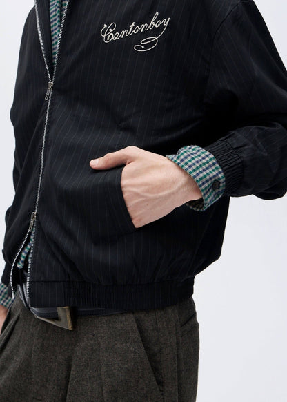 Pinstripe Embroidered Clean - Fit Varsity Jacket - Rick Circus