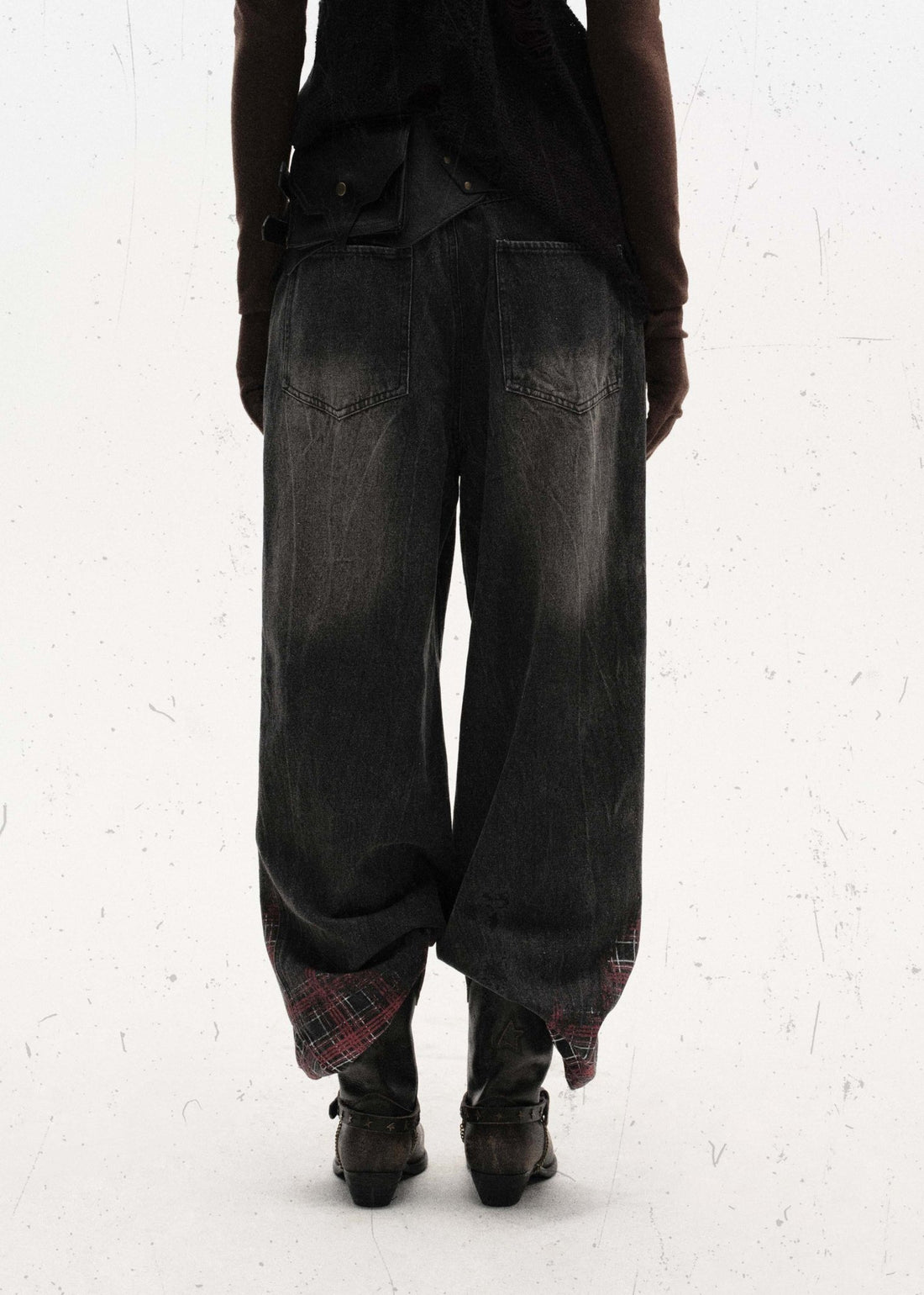 Plaid Print Washed Black Denim Jeans - Rick Circus