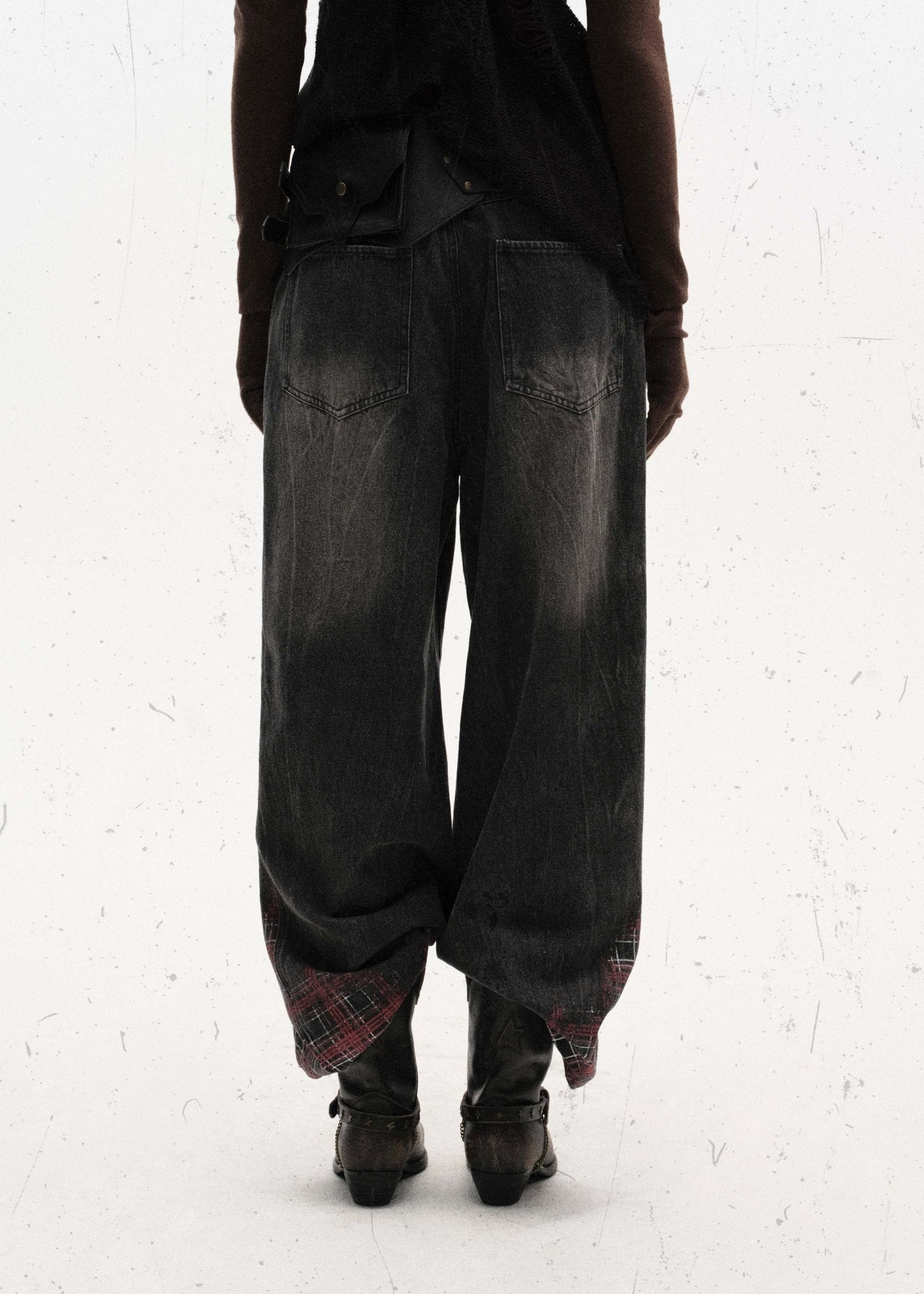 Plaid Print Washed Black Denim Jeans - Rick Circus