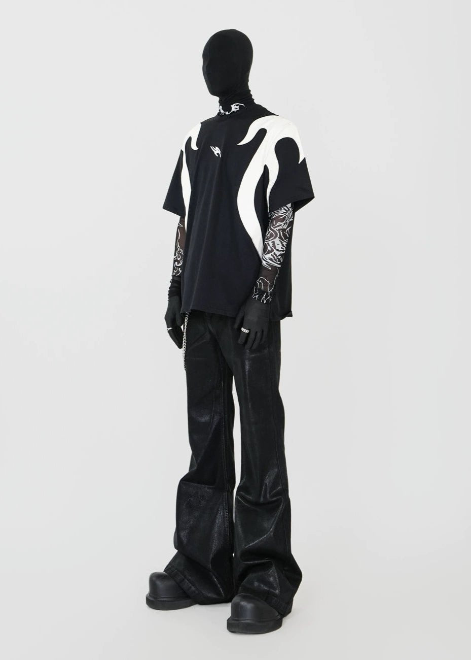 PU Flame Patchwork Embroidered Racing T-Shirt - Rick Circus