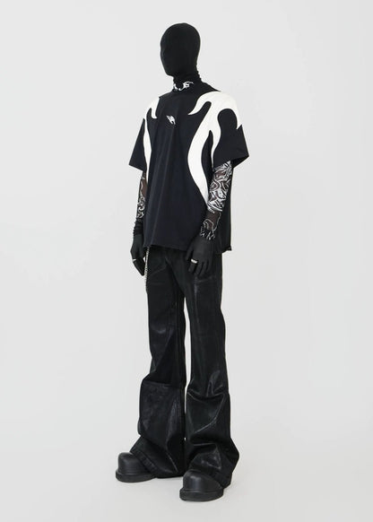 PU Flame Patchwork Embroidered Racing T-Shirt - Rick Circus