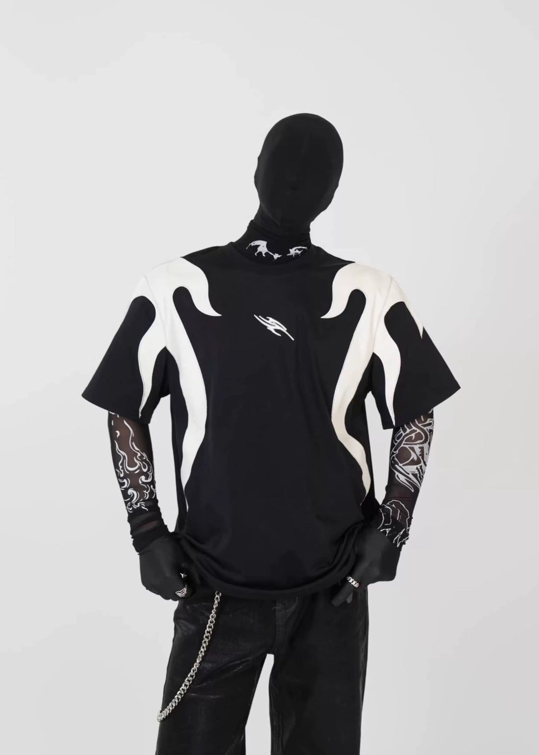 PU Flame Patchwork Embroidered Racing T-Shirt - Rick Circus