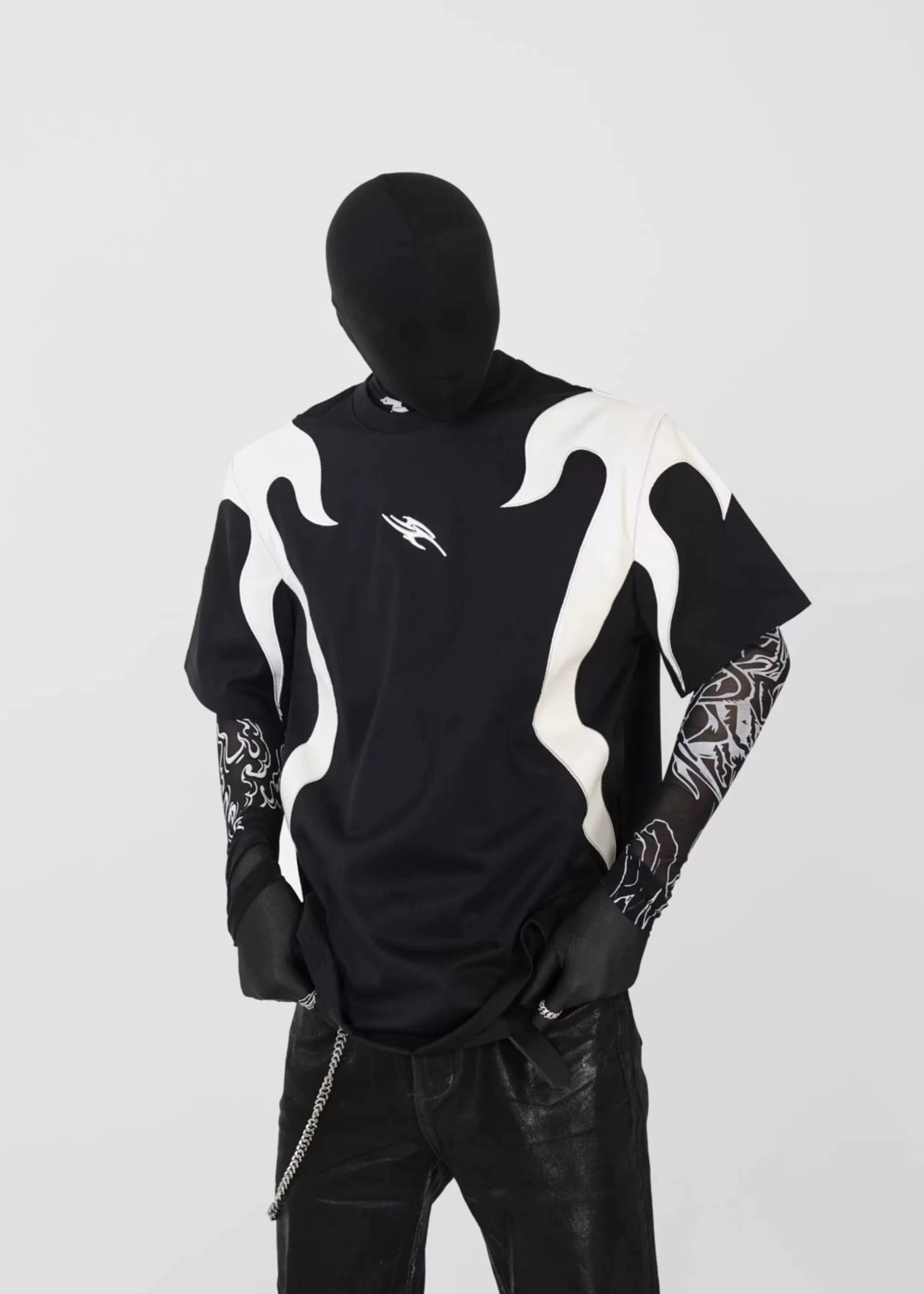 PU Flame Patchwork Embroidered Racing T-Shirt - Rick Circus