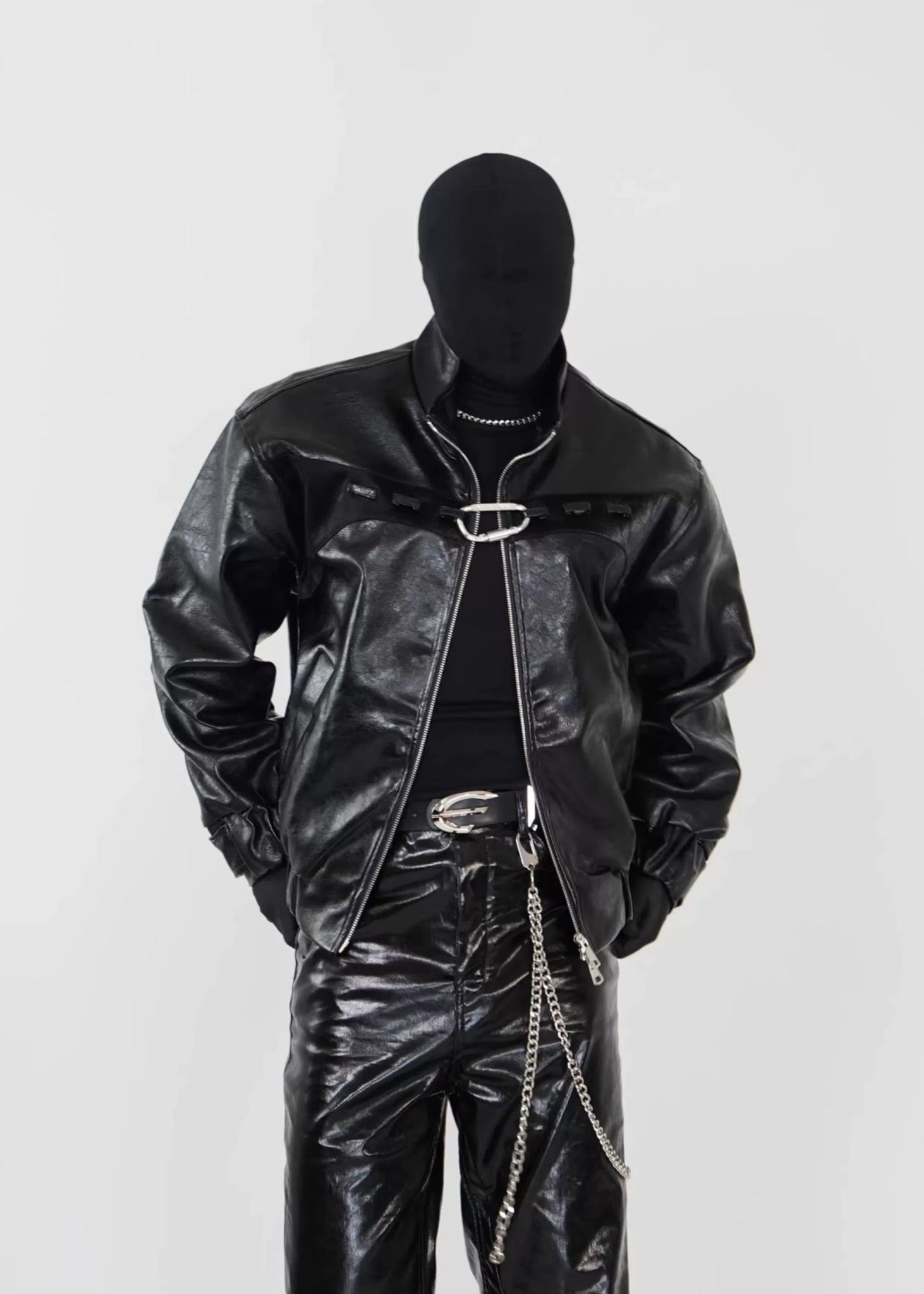 PU Leather Biker Jacket with Dual Zippers and Metal Clip - Rick Circus