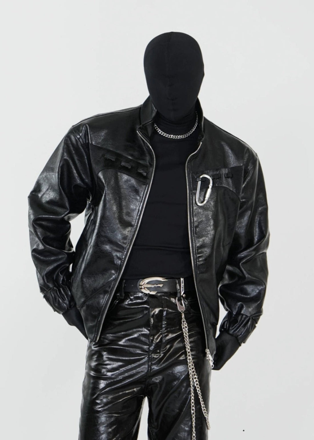 PU Leather Biker Jacket with Dual Zippers and Metal Clip - Rick Circus