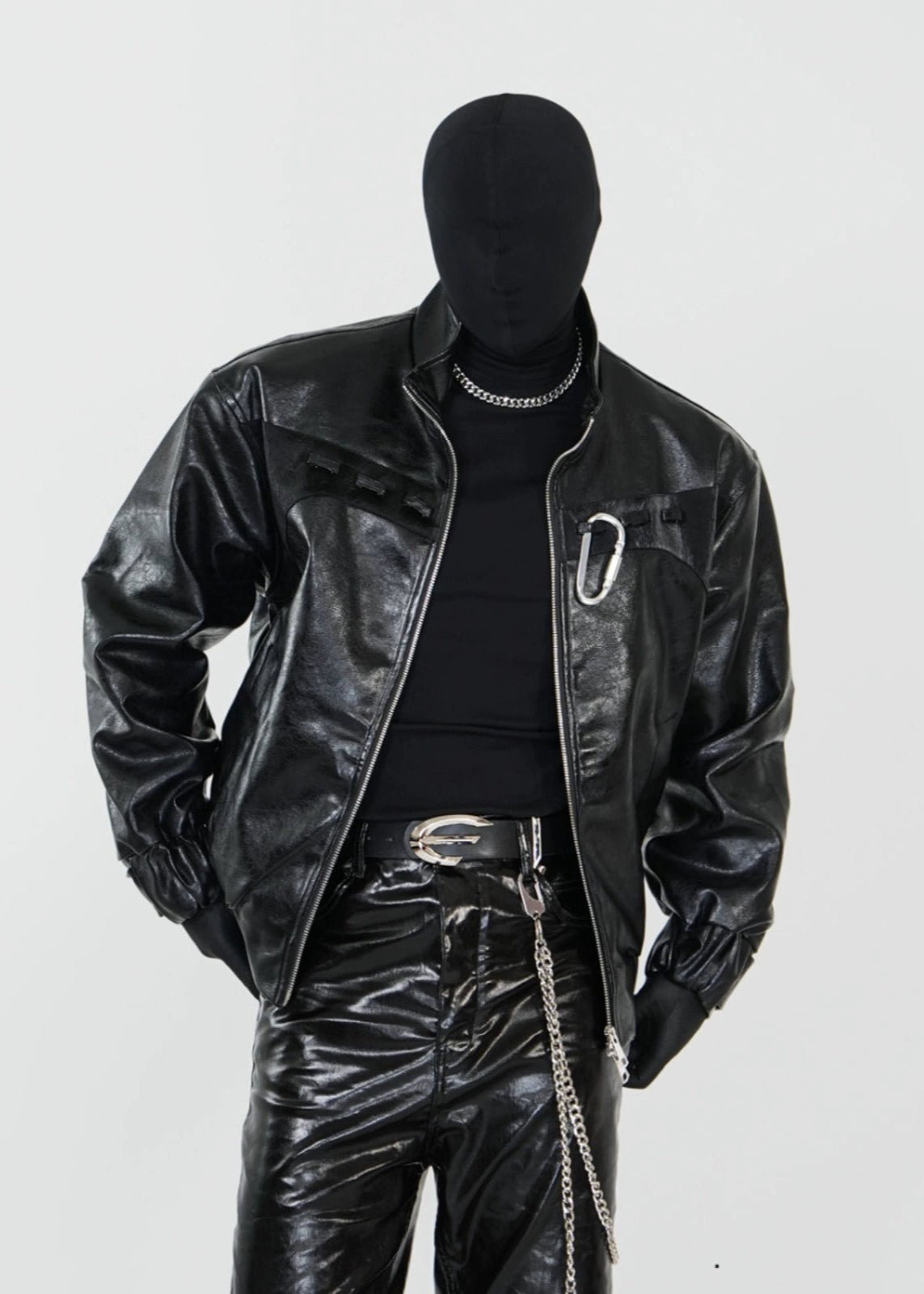 PU Leather Biker Jacket with Dual Zippers and Metal Clip - Rick Circus