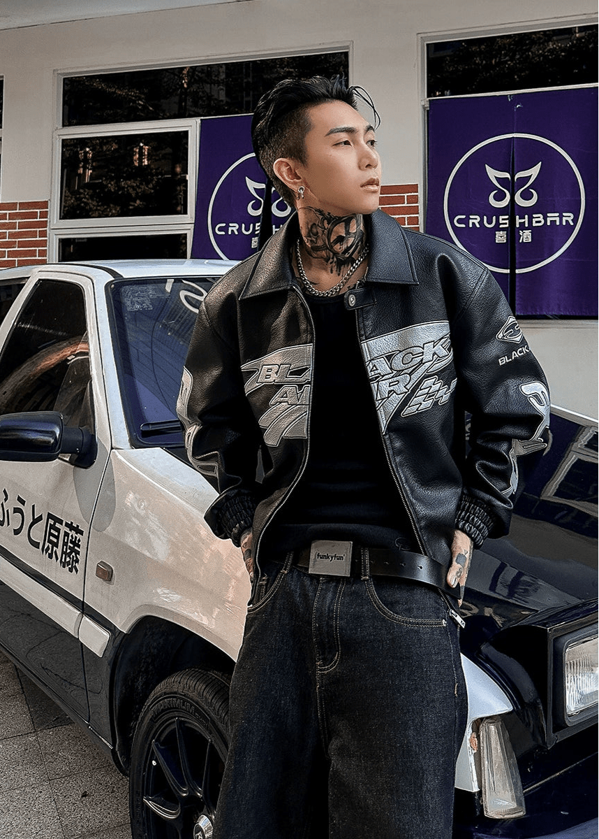 PU Leather Embroidered Racer Jacket - Rick Circus