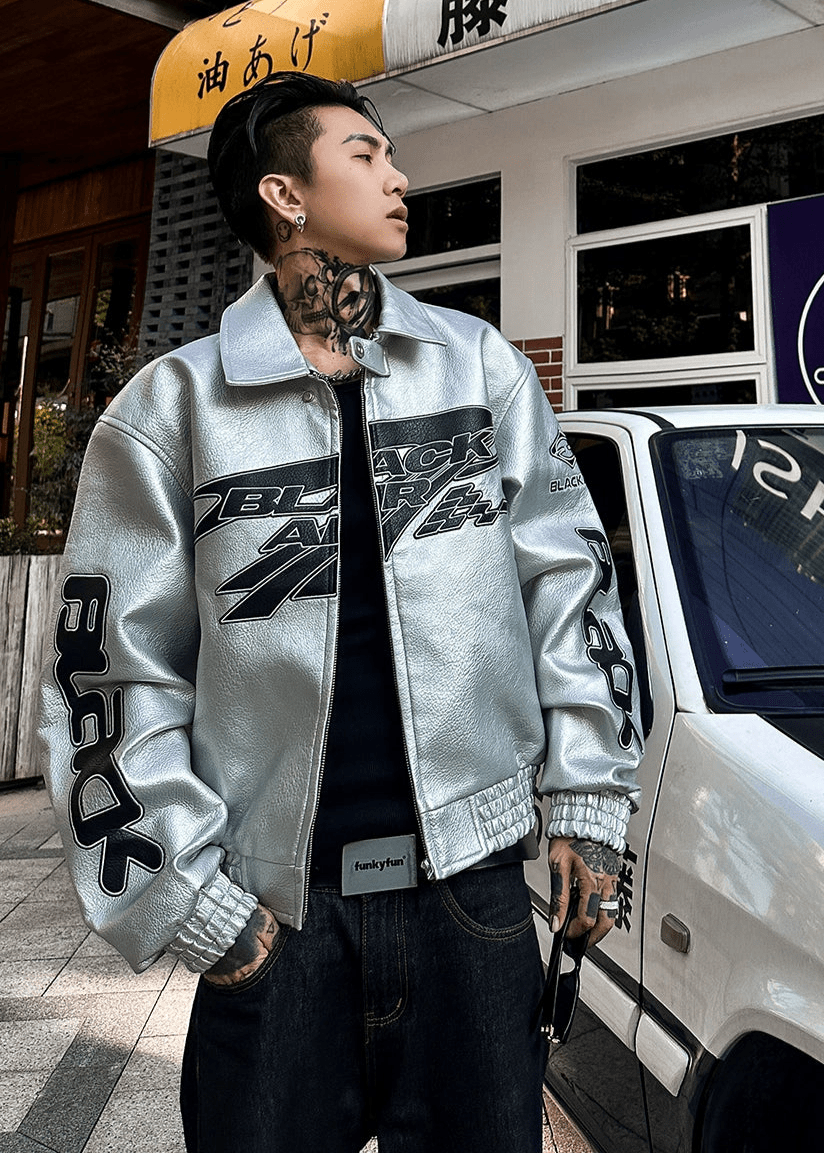 PU Leather Embroidered Racer Jacket - Rick Circus